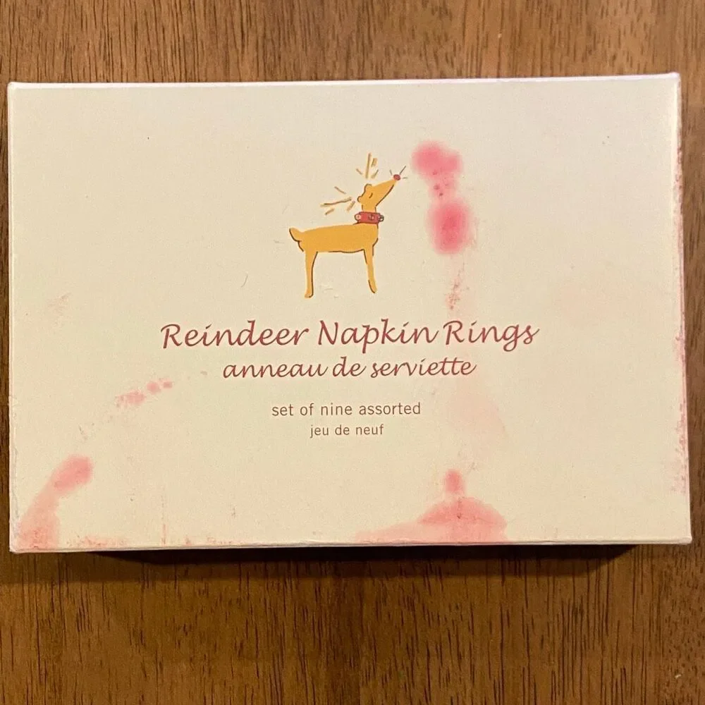 Vintage Pottery Barn Complete Set of 9 Reindeer Napkin Rings Christmas